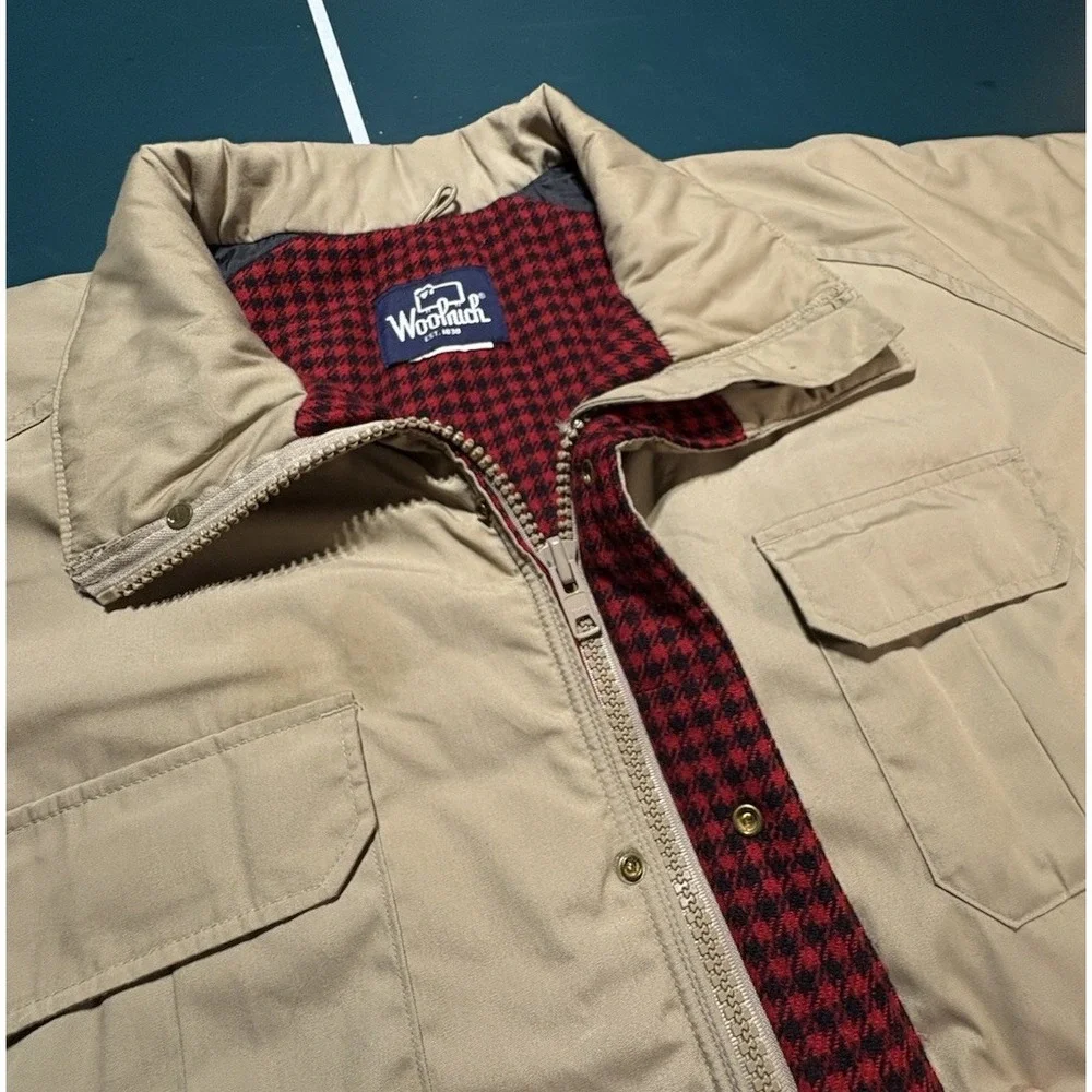 Vintage Woolrich Jacket Mens XL Beige Mountain Parka Wool Plaid Lined USA Made‎